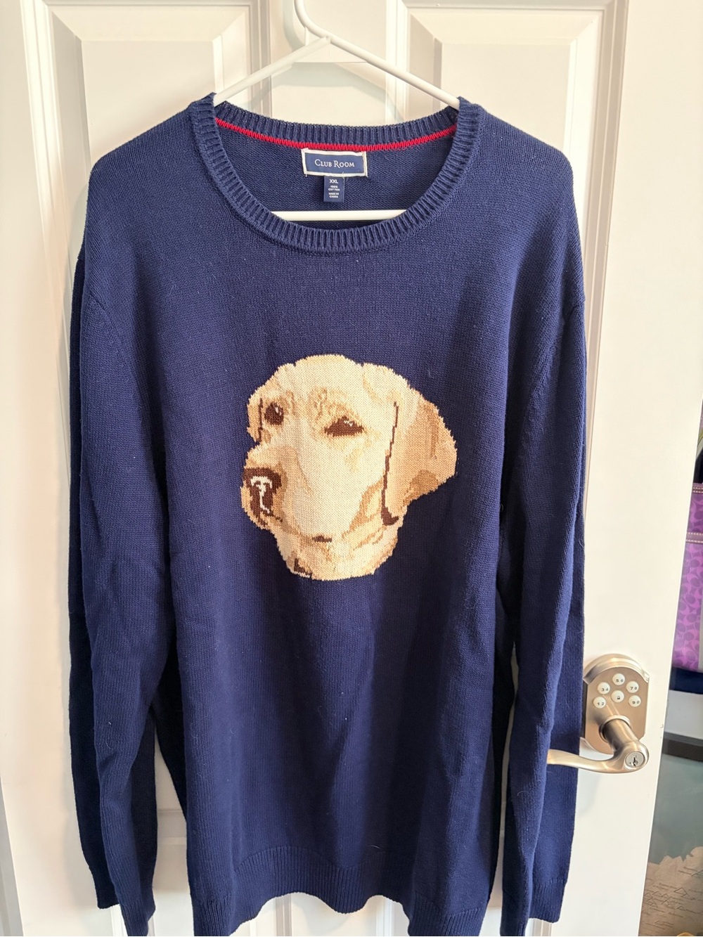 Club Room Navy Crewneck Sweater with Cream Labrador Motif